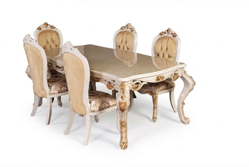 Dining room set Dining table + 6x armchairs Chesterfield wood