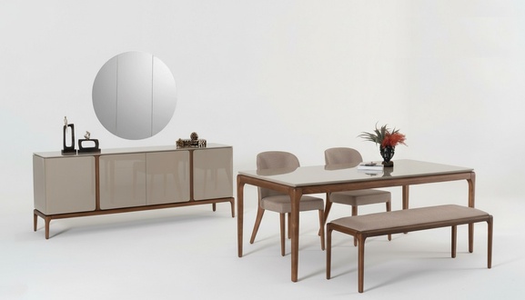 Dining Room Set Dining Table 4x Chairs Bench Sideboard Mirror 8pcs.