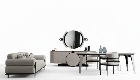 Dining room set dining table 4 chairs sideboard with mirror sofa 3-seater