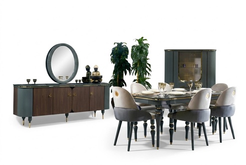 Dining Room Set Display Cabinet Table 6x Chair Dresser Mirror Modern New 10pcs.