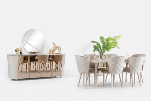 Dining room set group set table new dining table 6x chairs dresser mirror 9pcs.