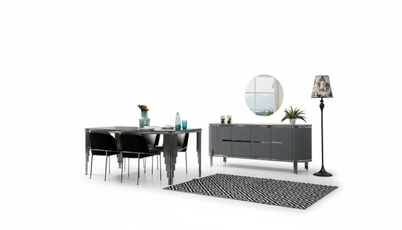 Dining Room Set Luxury Dining Table Chair Group Set Wooden Table Dresser Set 6pcs.