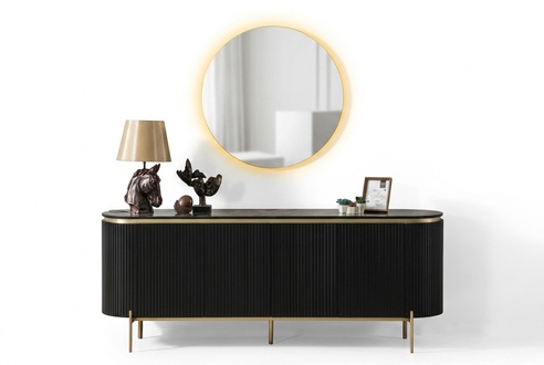 Dining room set modern Consists of black sideboard and mirror 2 pcs.