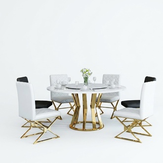 Dining Room Set Modern Dining Table + 6 Armchairs Metal Leather Set Group New