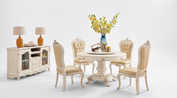 Dining room set round dining table 4x chairs Chesterfield luxury set