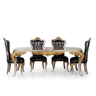 Dining room set silver gold dining set table + 4x armchair Chesterfield