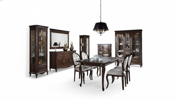 9pcs Dining Room Set Table Chest of Drawers Mirror Display Case Cabinet