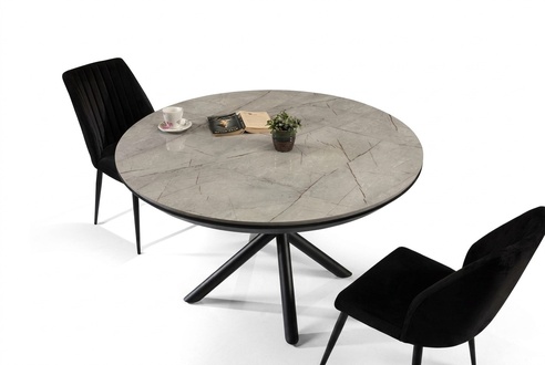 Dining room table extendable dining table round kitchen table wood gray new