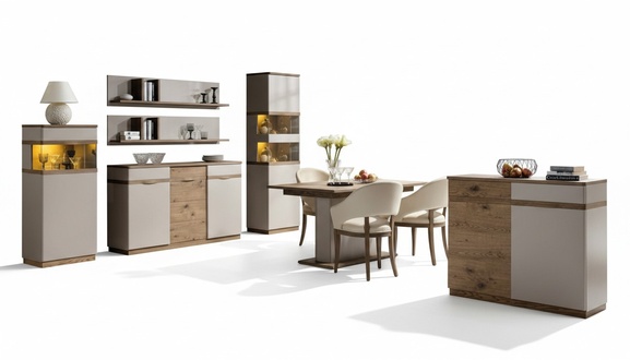 Dining room wooden furniture sideboard complete set 2x display cabinet luxurious.