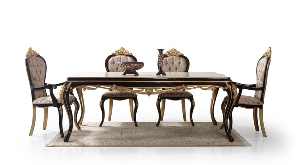 Dining set Dining area Dining room Dining table Chairs wood 9 pcs Brown Baroque