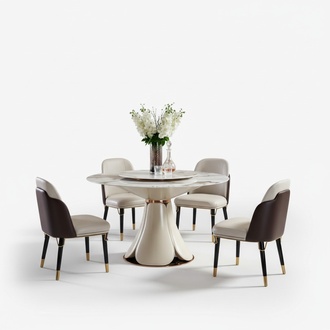 Dining table 4x chairs round luxury dining set design group dining room furniture 5 pieces.