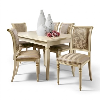 Dining Table + 4x Chairs Group Dining Room Real rood Set 5pcs Set Furniture