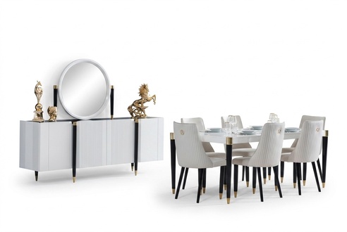 Dining Table 6 Chairs Dresser Mirror Complete Dining Room Set 9pcs New Set