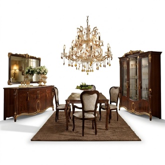 Dining room set of wooden table & 6x chairs in art nouveau italian furniture arredoclassic™