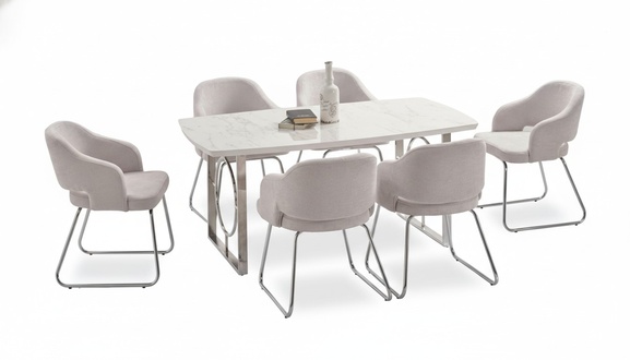 Dining table dining chair light gray rectangular wooden tabletop dining room set