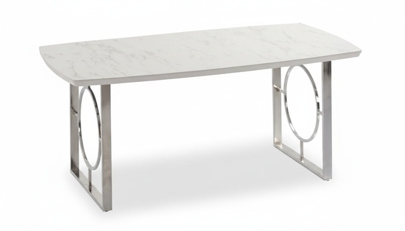 Light gray dining table rectangular wood table top stainless steel legs modern table