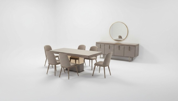 Dining table Dining room table Luxury wood Beige 199 cm