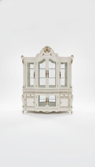 Baroque style made of real wooden massive showcase/cupboard with 8-swing doors, 2-sliding drawers & glass shelves