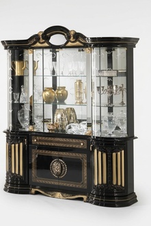 Baroque style made of real wooden dining room gloss showcase/cupboard with glass shelves