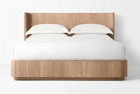 Double bed 180x200cm wood beds with ribbed headboard luxury bedroom