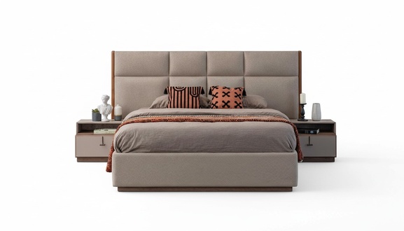 Double bed bedroom bed bedside tables gray set 3-piece bed box