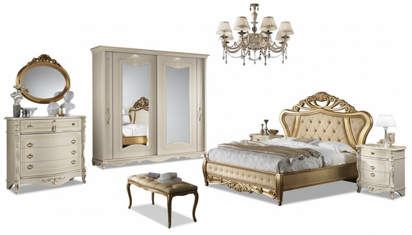 Double bed bedroom furniture closet bedside table with drawers chest of drawers 5 pieces.