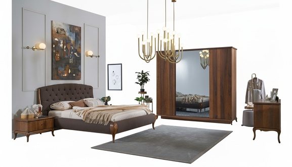 Double bed complete bedroom set 4-piece bed frame brown 180