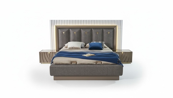 Double Bed Complete Bedroom Bed Brown Set 3-Piece Bedside Tables Wood