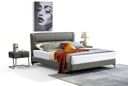 Double bed leather bed beds designer bed faux leather upholstery bedroom new