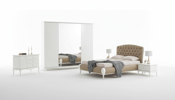 Double bed set bed frame complete bedroom bed 6 pieces white