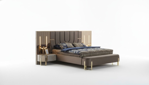 Double Bed Set Bedroom Luxury Bed Modern Brown 3pcs Design
