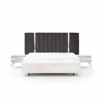 Double bed suite bedroom white bed frame set 3-piece bedside tables
