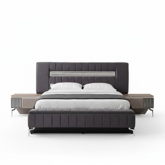 Double bed set bedside tables bedroom bed 3pcs gray bed frame