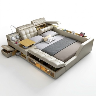Double Bed Upholstered Bed Bedroom 180x200cm Multifunction Bed Beds Marriage Bed