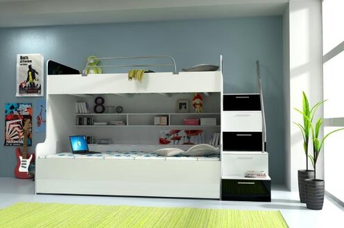 Double Bunk Bed Bunk Bed Bunk Beds B003 RAJ2 3-Piece Grey / White