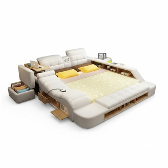 Double Design Leather Bed Upholstery Beds Modern Hotel Multifunction