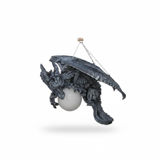 Decorative light figure designed as a dark grey colored suspension dragon holding a lamp 34cm N64