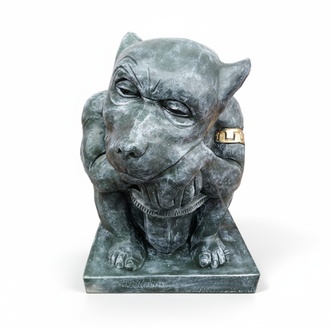 Decorative garden sculpture designed as an old grey goblin with a golden decoration 50cm G16