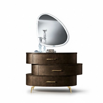 Chest of Drawers with Mirror Chests of Drawers Bedroom Wardrobe Wood Modern Design Brown Set