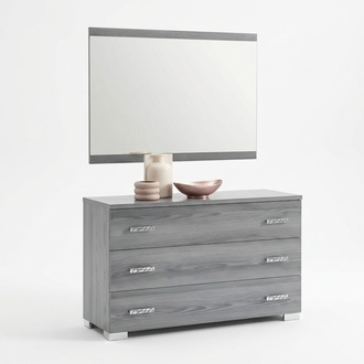 Modern style designer set of chest of 3-sliding drawers & massive mirror made of real wooden frame
