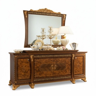 Dresser set Italian furniture 2 pieces. Solid wood dresser with mirror sideboard