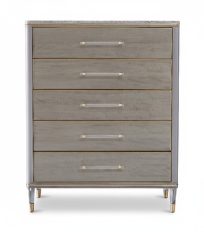 Chest of 5-sliding drawers made of real wooden modern style italian furniture stainless steel