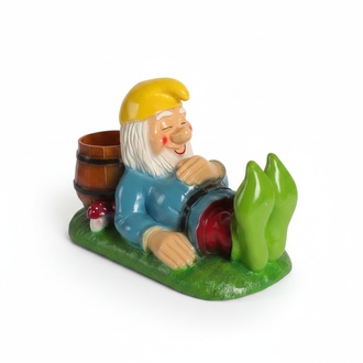 Decor garden figure designed as a sleeping dwarf on a wooden bucket 46cm