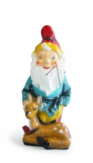 Garden decor figure designed as gloss dwarf with brown motley fawn 72cm
