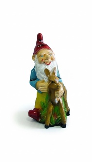 Garden decor figure designed as a dwarf with a fawn 74cm