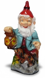 Decor figure designed as a dwarf with lamp & puppy 80cm