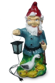 Decor lighting figure designed as a dwarf holding a lamp with a duck 76cm
