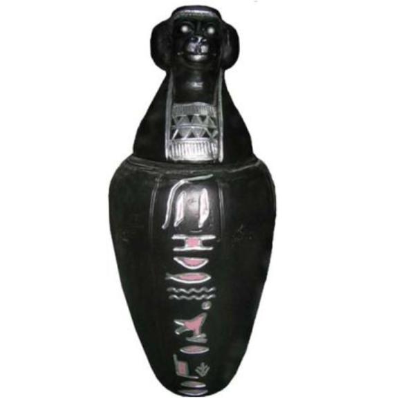 Ancient egyptian decorative figure of full black colored canopic urn sarcophagus with hieroglyphs 46cm