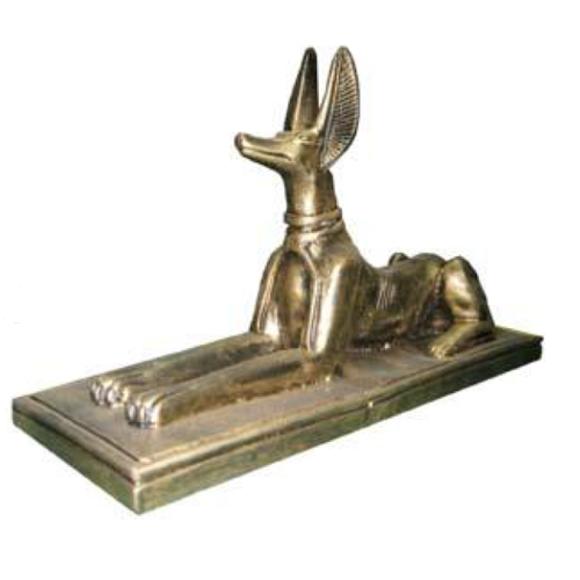 Golden colored decorative sculpture of ancient egyptian lying anubis 23cm