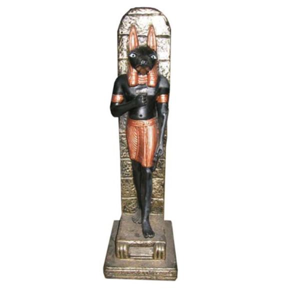 Decorative sculpture designed as a black bronze colored anubis on a golden stand 33cm